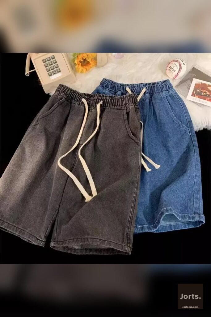 Back view of baggy jeans shorts highlighting the wide leg and comfort.