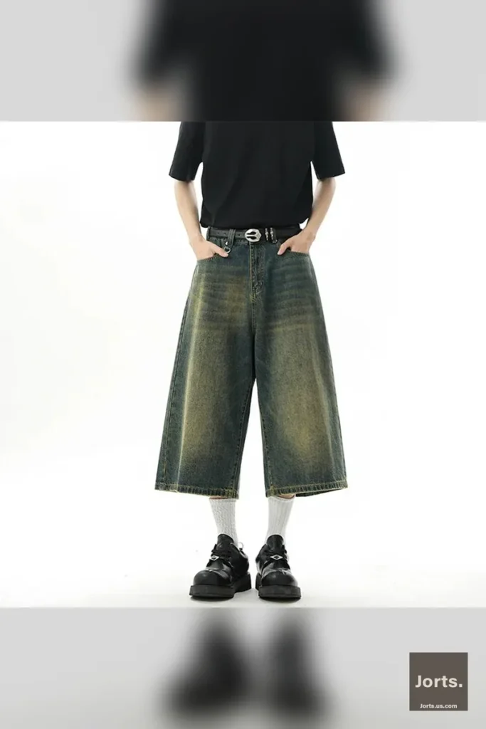 Styling inspiration for men's baggy jorts, perfect for a relaxed and fashionable summer outfit.