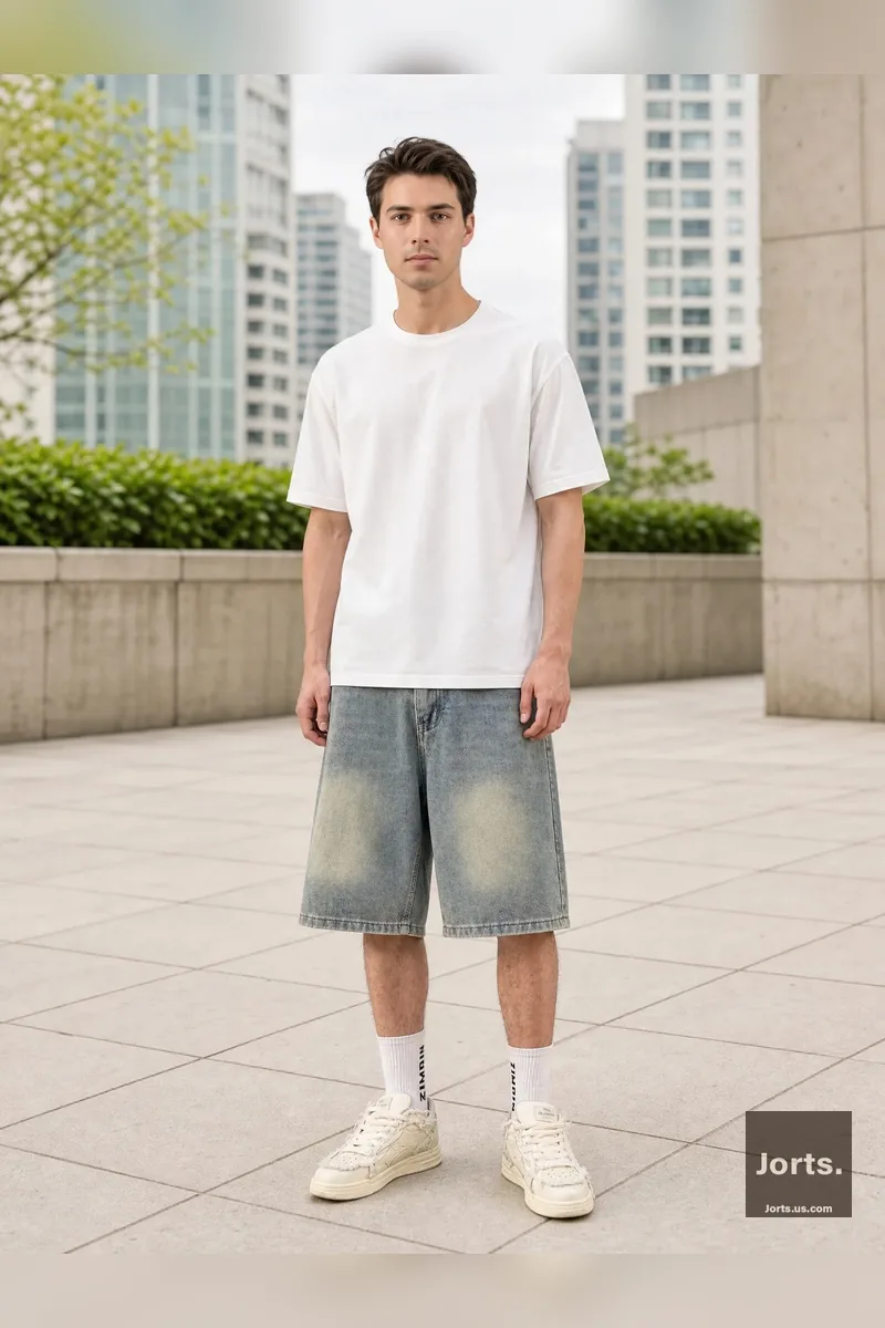 Vintage Men's Loose Denim Jorts: Y2K Style Everyday Shorts