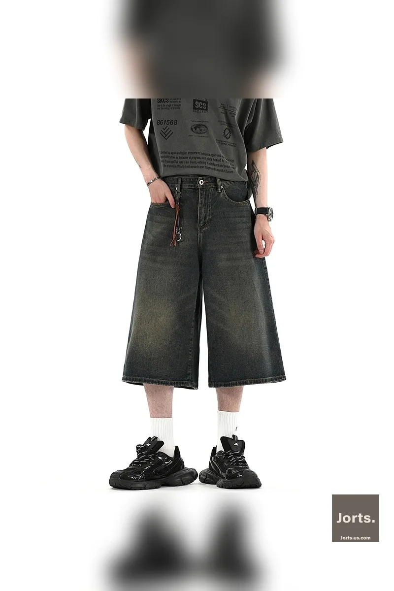 Vintage Baggy Denim Shorts: Wide Leg Y2K Jorts for Men