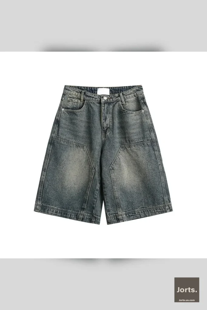 Casual full body shot of model in oversized jorts, embodying a relaxed Y2K aesthetic