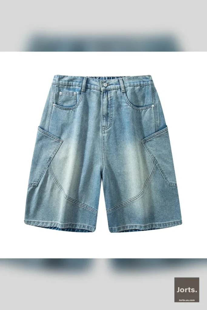 Model in a casual pose wearing Vintage Baggy Denim Shorts, highlighting relaxed and cool style